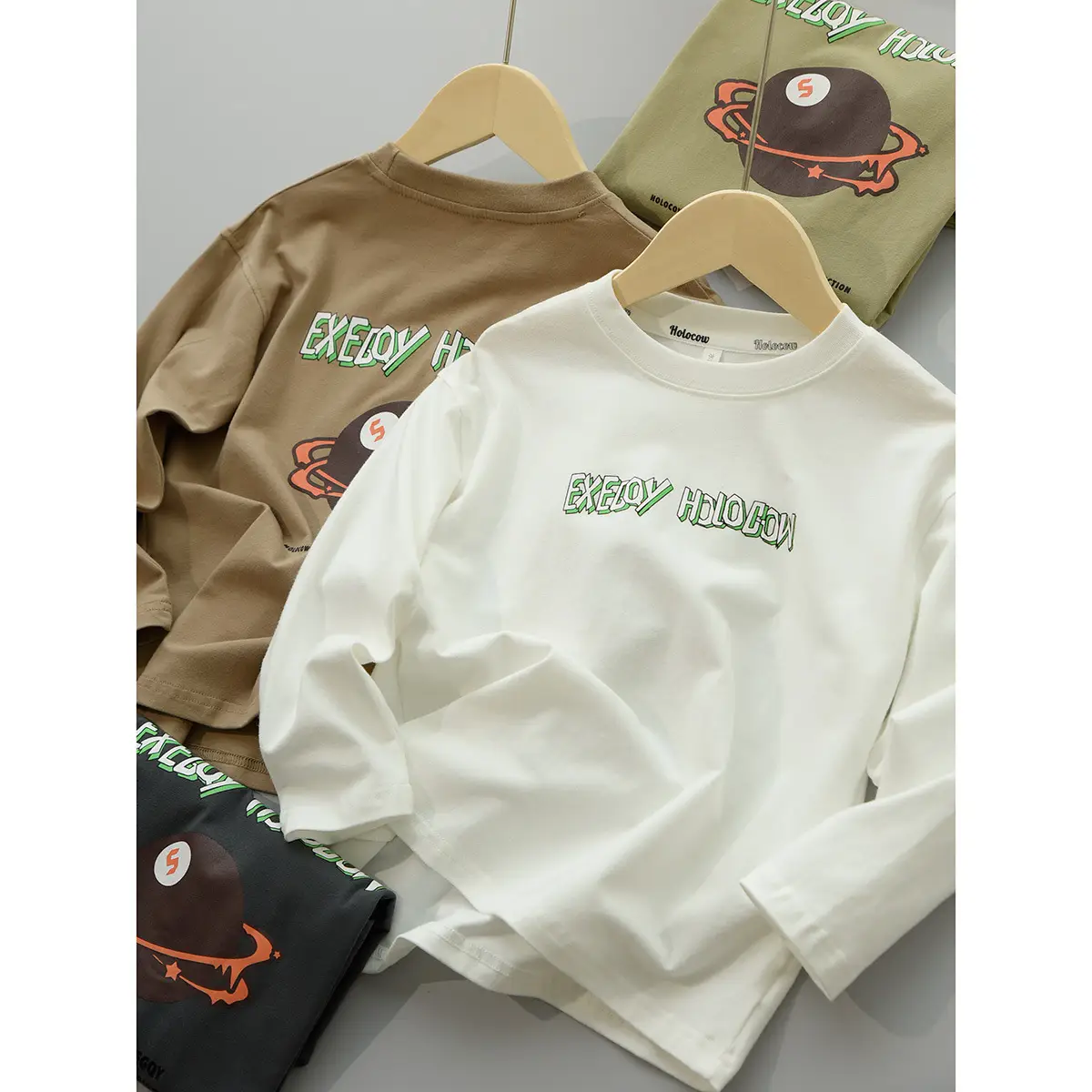 170 Kids Cotton Long Sleeve T-Shirt Brown Green - Image 6