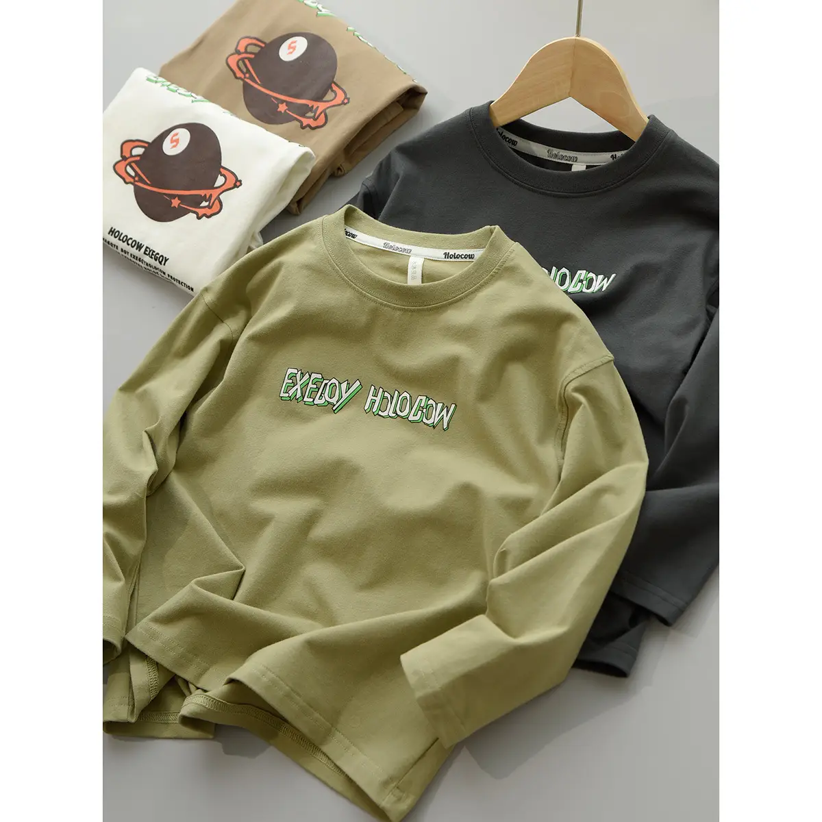 170 Kids Cotton Long Sleeve T-Shirt Brown Green - Image 7