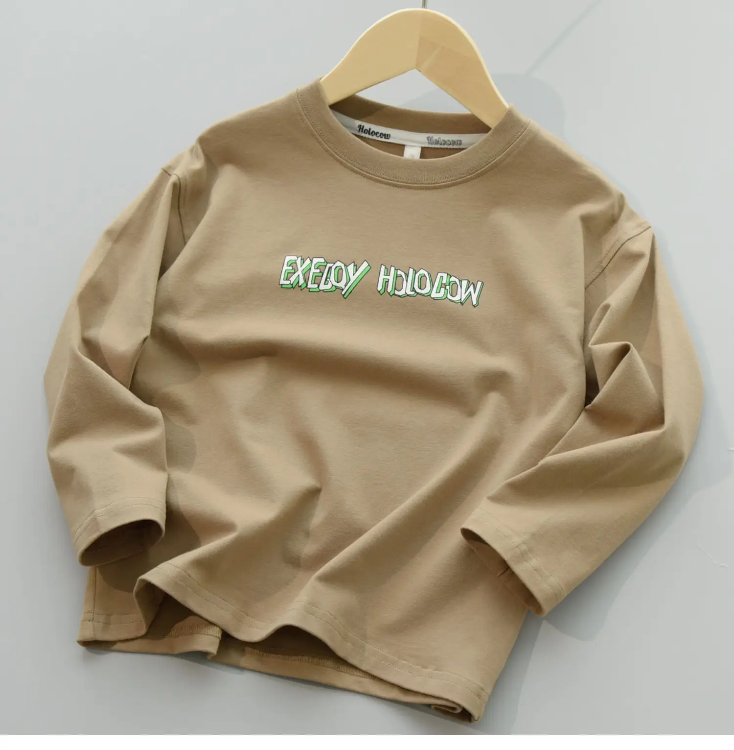 170 Kids Cotton Long Sleeve T-Shirt Brown Green — feature 11