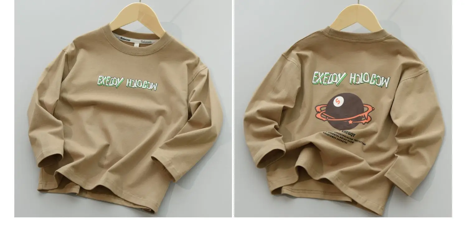 170 Kids Cotton Long Sleeve T-Shirt Brown Green — feature 3