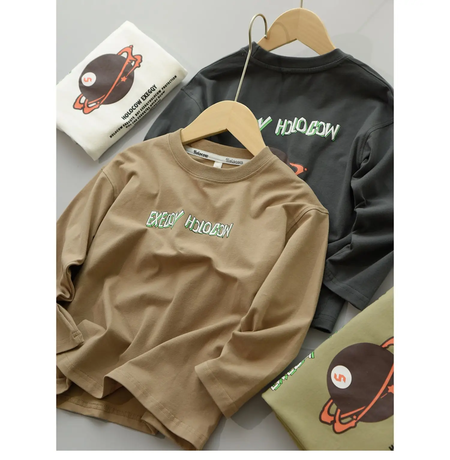 170 Kids Cotton Long Sleeve T-Shirt Brown Green — feature 4