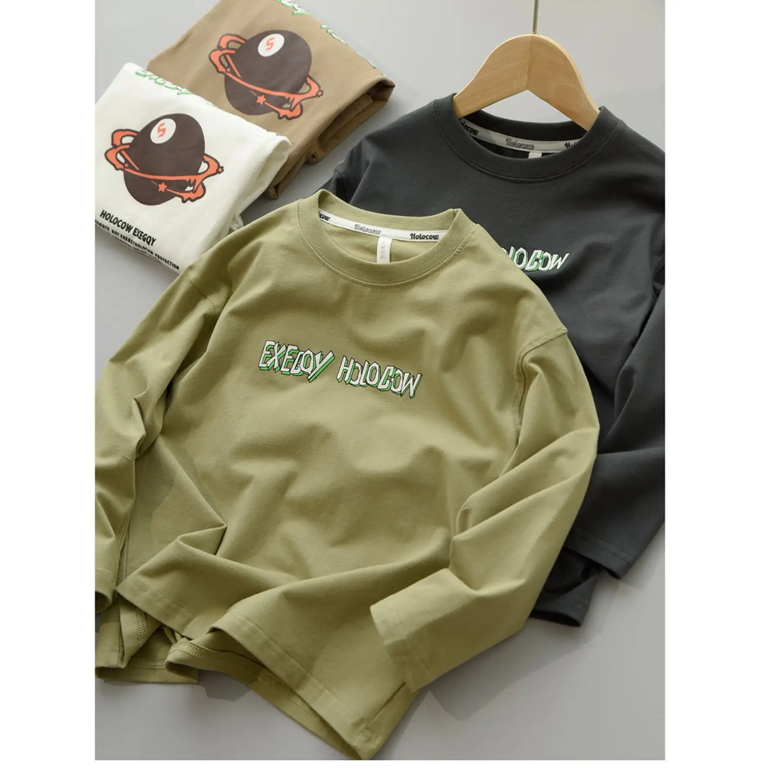 170 Kids Cotton Long Sleeve T-Shirt Brown Green — feature 5