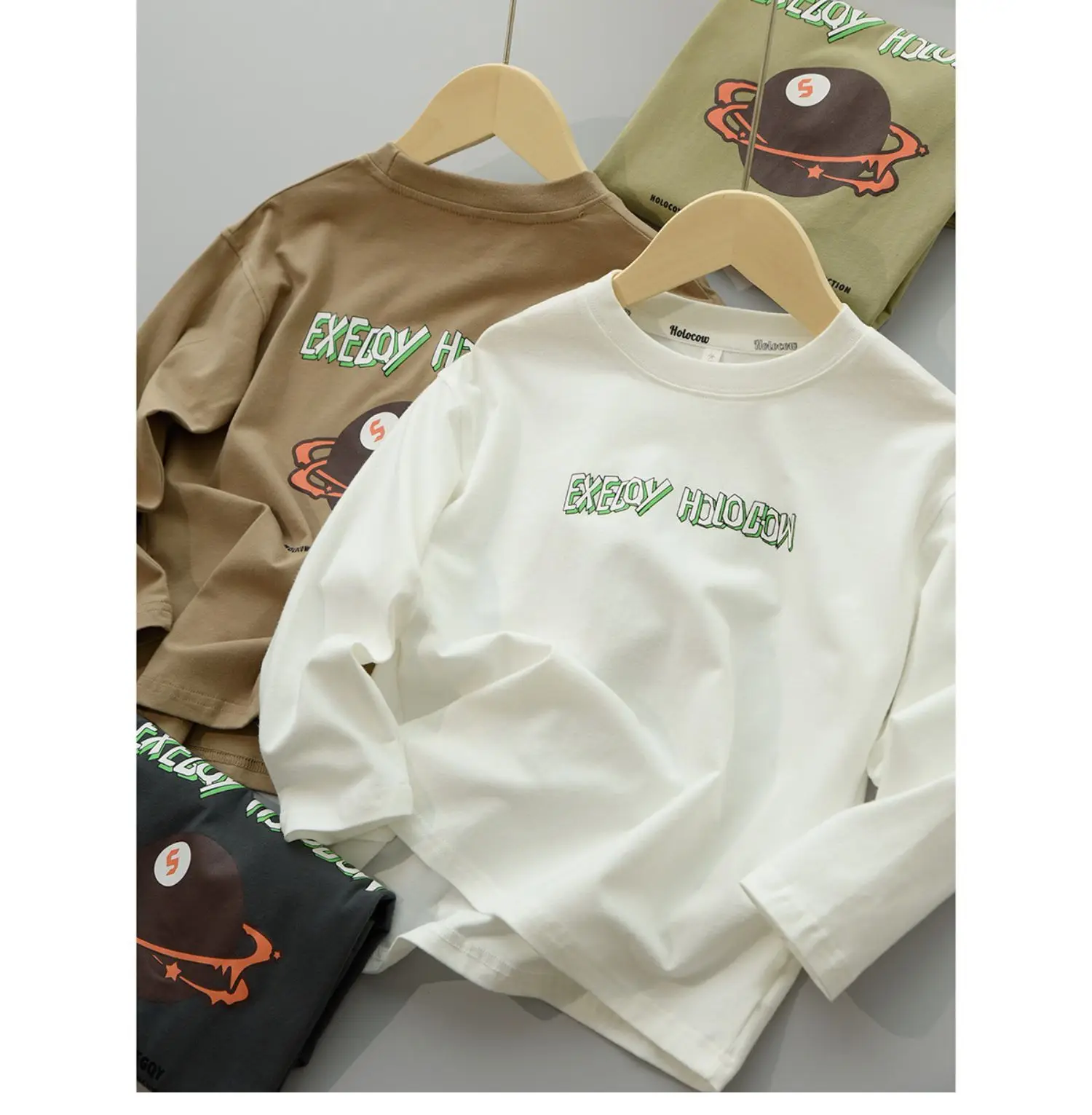 170 Kids Cotton Long Sleeve T-Shirt Brown Green — feature 6
