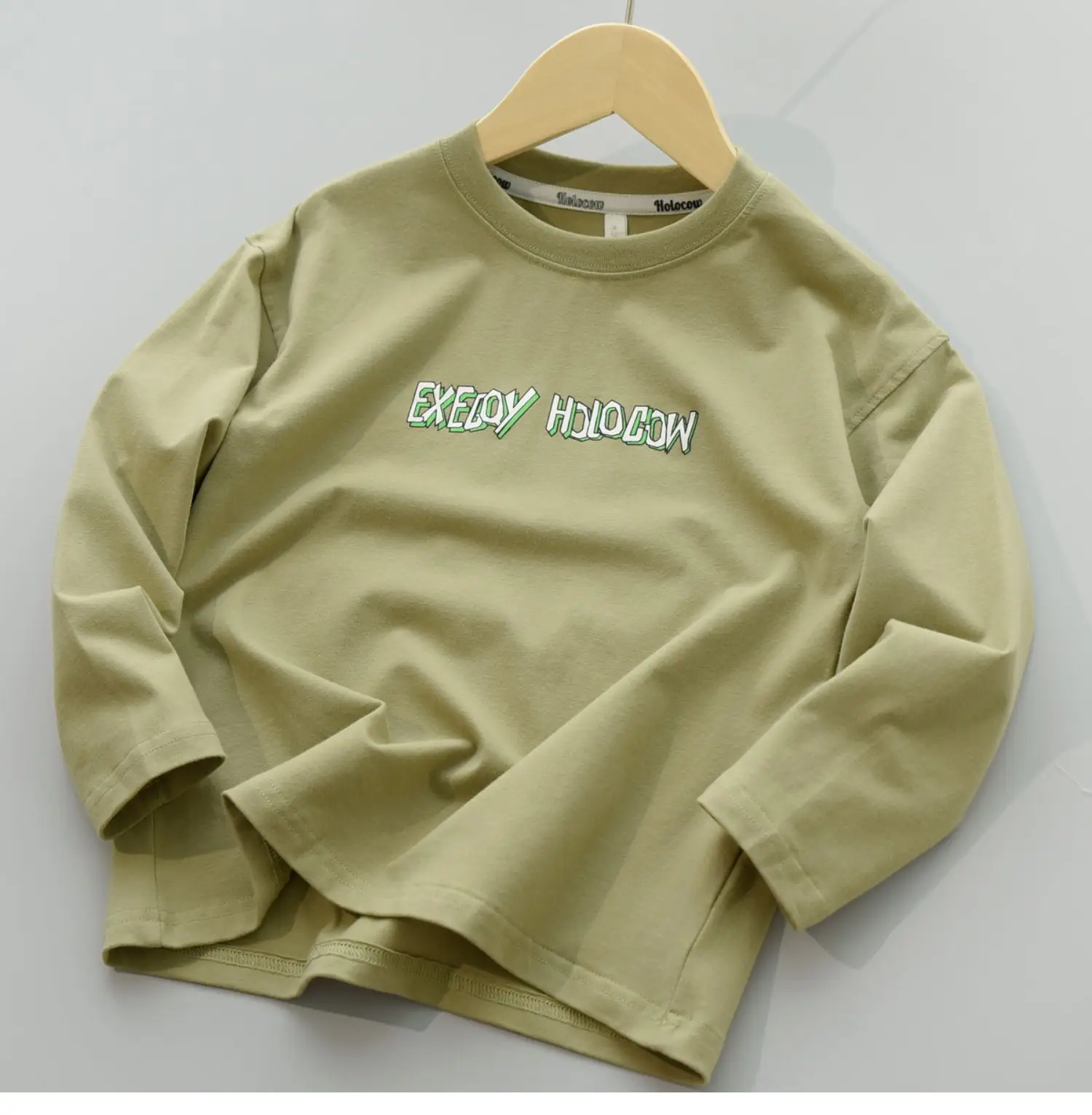 170 Kids Cotton Long Sleeve T-Shirt Brown Green — feature 9