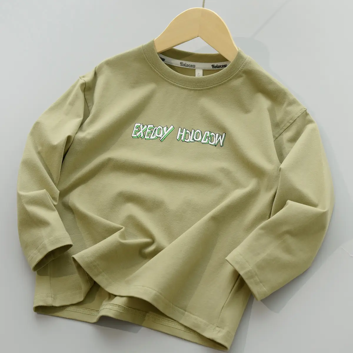 170 Kids Cotton Long Sleeve T-Shirt Brown Green - Image 2