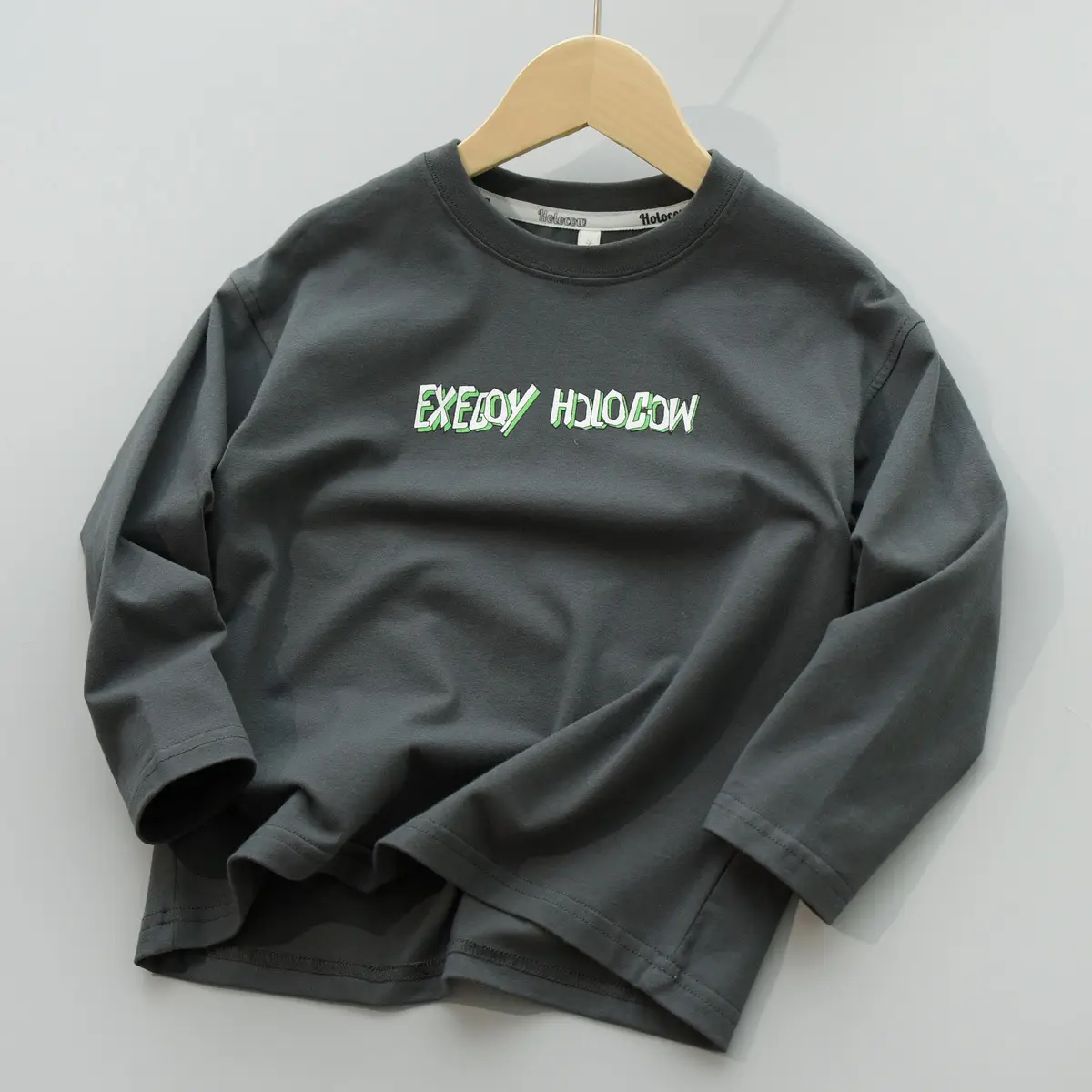 170 Kids Cotton Long Sleeve T-Shirt Brown Green - Image 3
