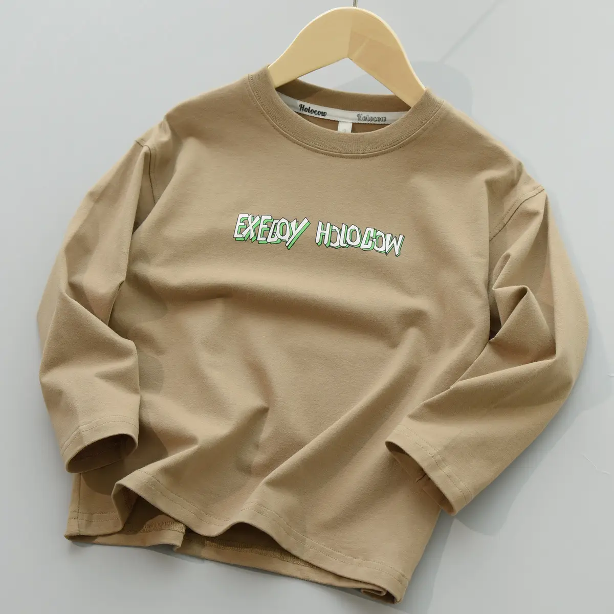 170 Kids Cotton Long Sleeve T-Shirt Brown Green - Image 4
