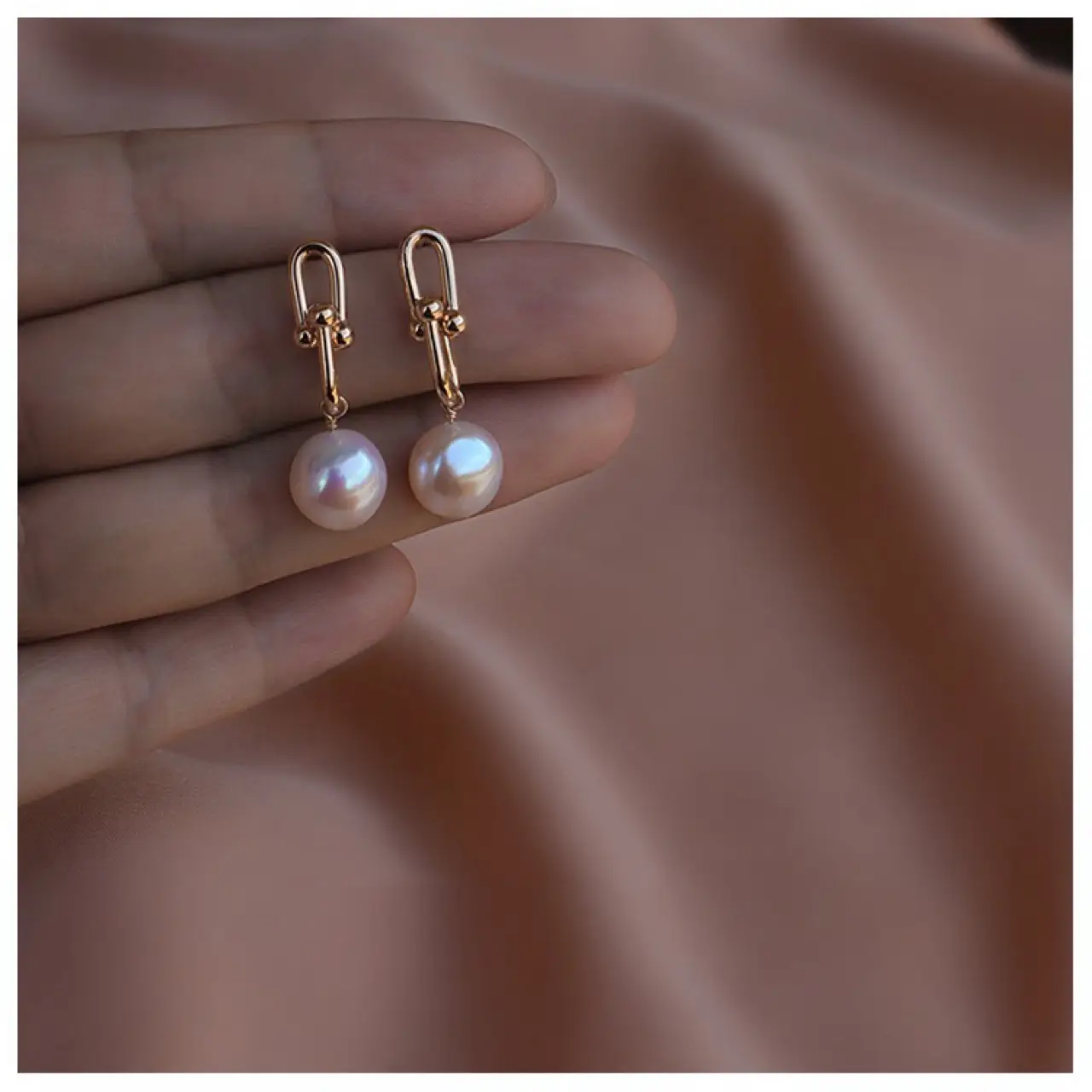 Natural Pearl Horseshoe Earrings Gold Plated 14k - Image 4