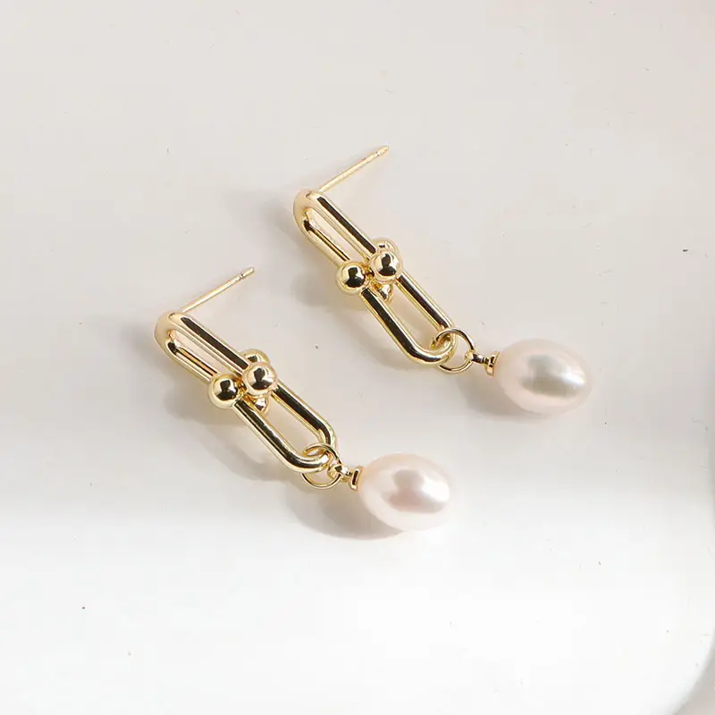 Natural Pearl Horseshoe Earrings Gold Plated 14k - Image 2