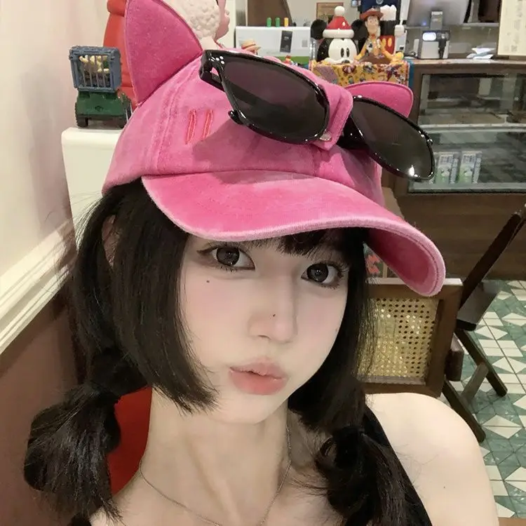 Pink Cat Ears Sunglasses Cap for Women - Image 11