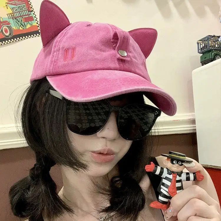 Pink Cat Ears Sunglasses Cap for Women - Image 12