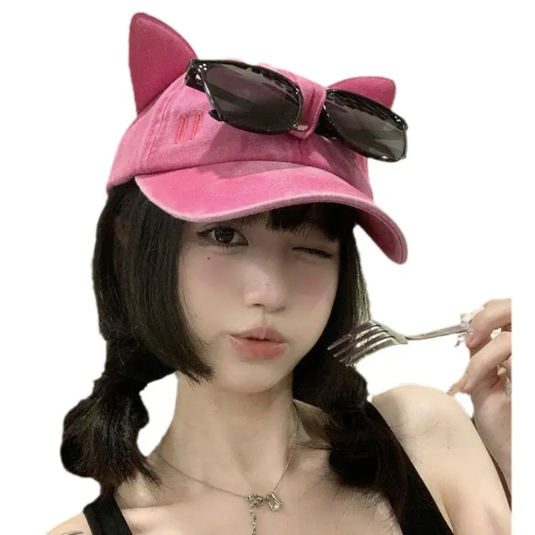 Pink Cat Ears Sunglasses Cap for Women - Image 13