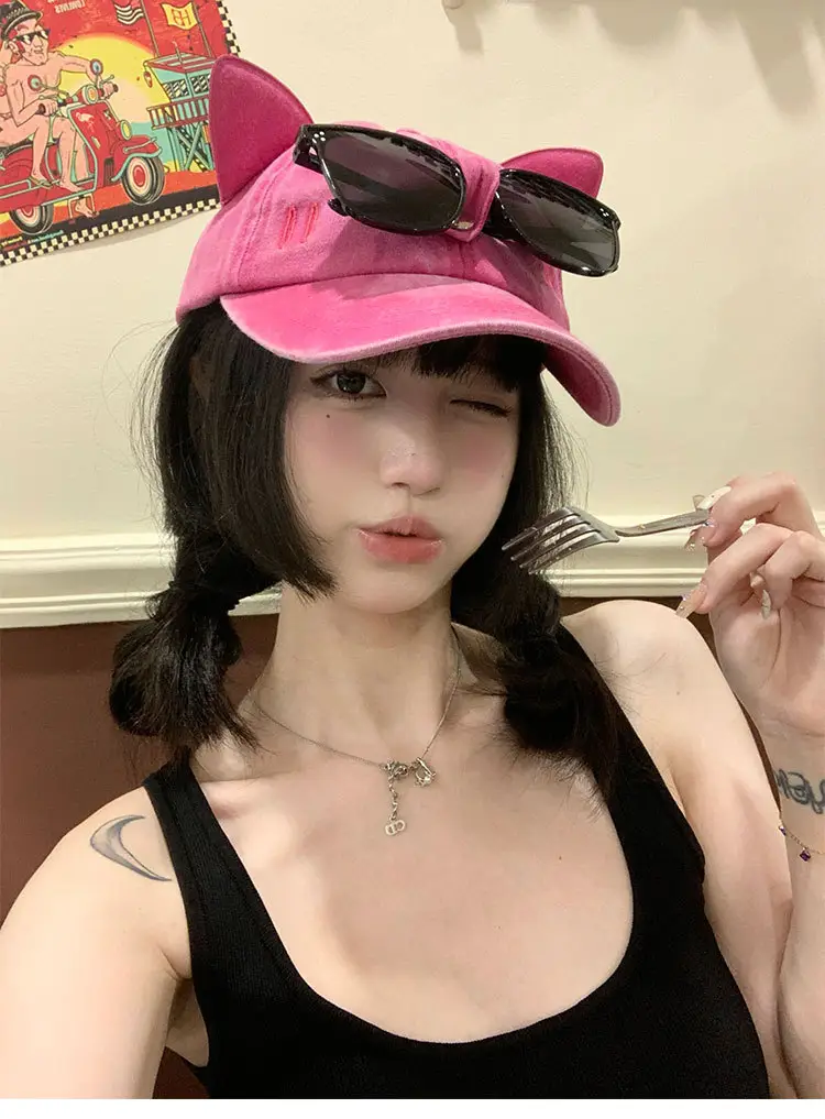 Pink Cat Ears Sunglasses Cap for Women — feature 10