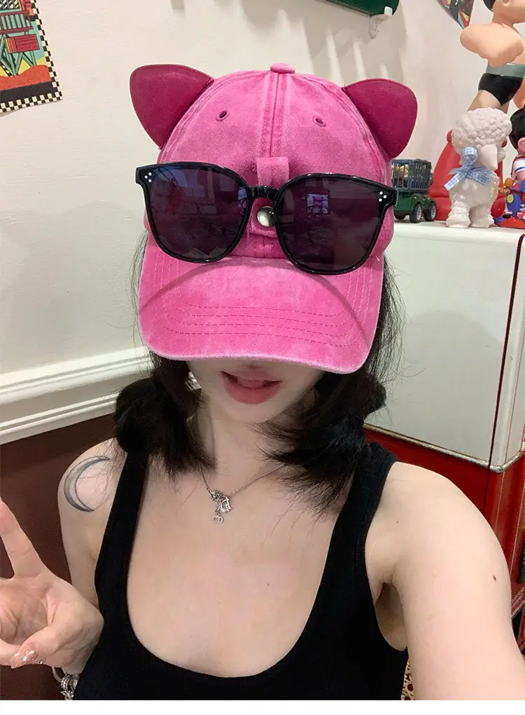 Pink Cat Ears Sunglasses Cap for Women — feature 11