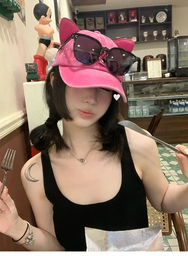 Pink Cat Ears Sunglasses Cap for Women — feature 7