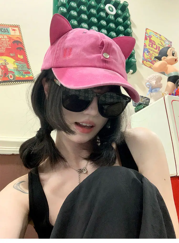 Pink Cat Ears Sunglasses Cap for Women — feature 8