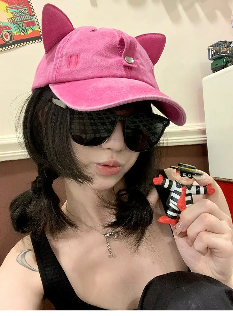 Pink Cat Ears Sunglasses Cap for Women — feature 9