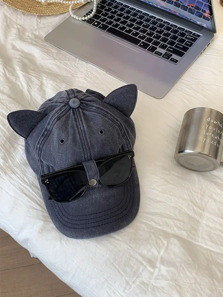 Pink Cat Ears Sunglasses Cap for Women - Image 3