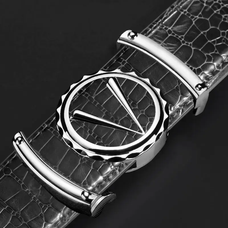 Men's Croc Leather Belt with Gold Automatic Buckle