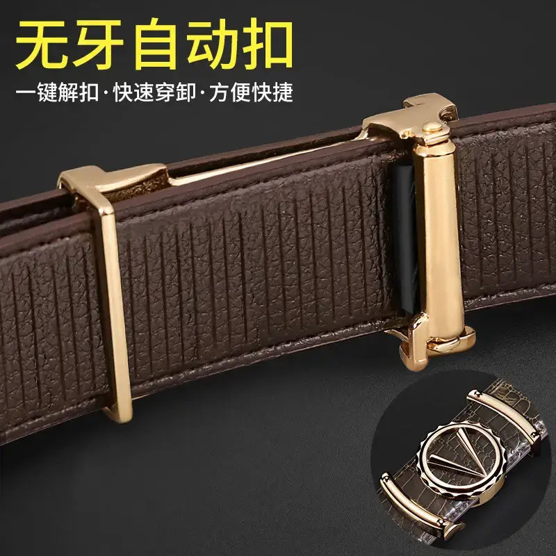 Men's Croc Leather Belt with Gold Automatic Buckle