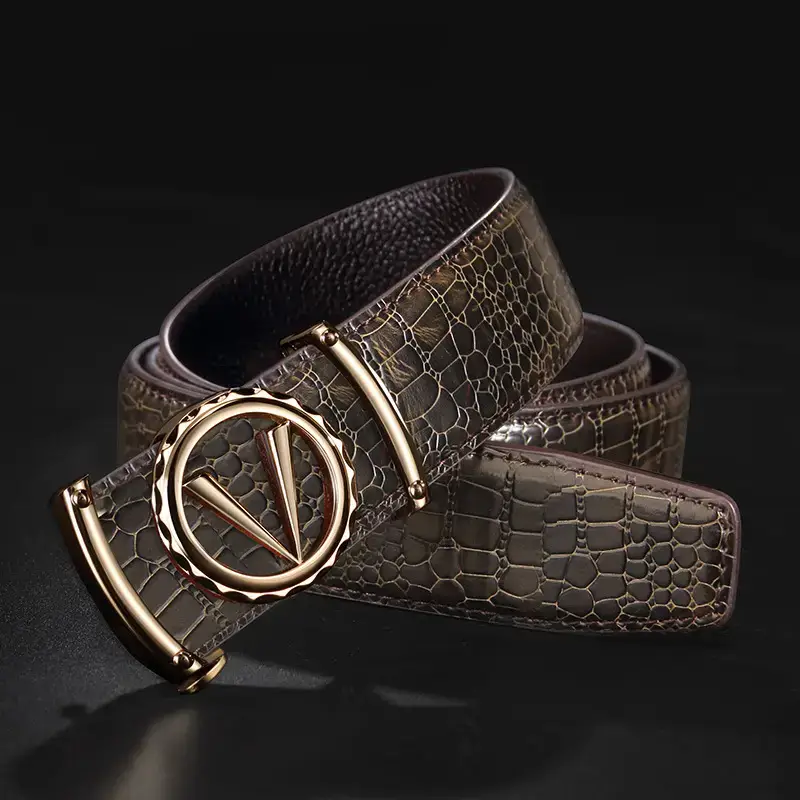 Men's Croc Leather Belt with Gold Automatic Buckle