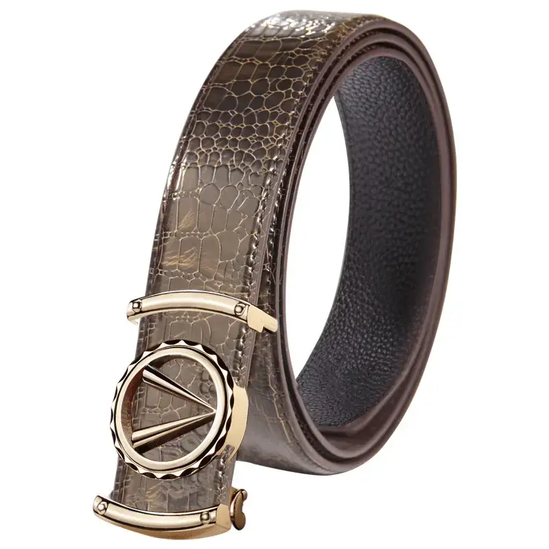 Men's Croc Leather Belt with Gold Automatic Buckle