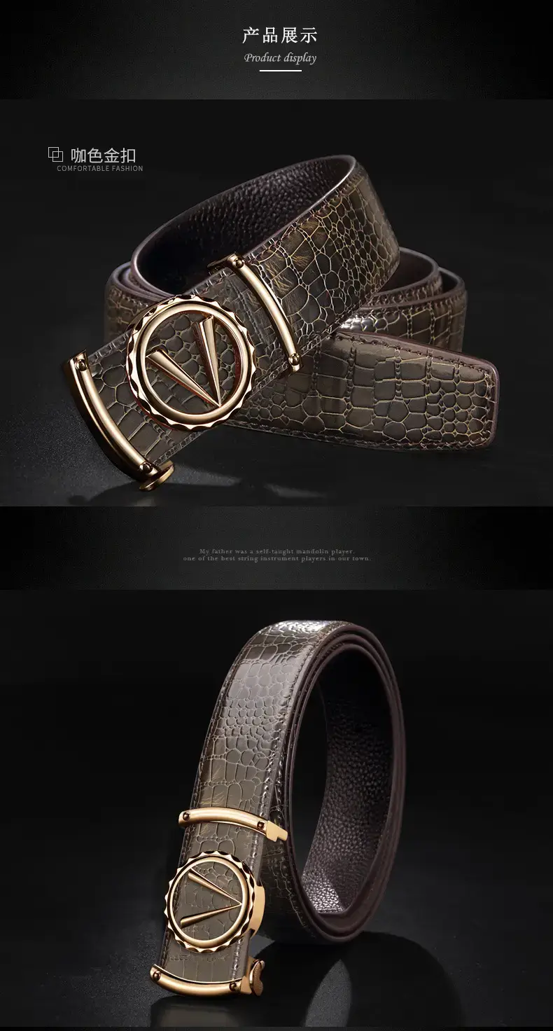 Men's Croc Leather Belt with Gold Automatic Buckle — feature 12