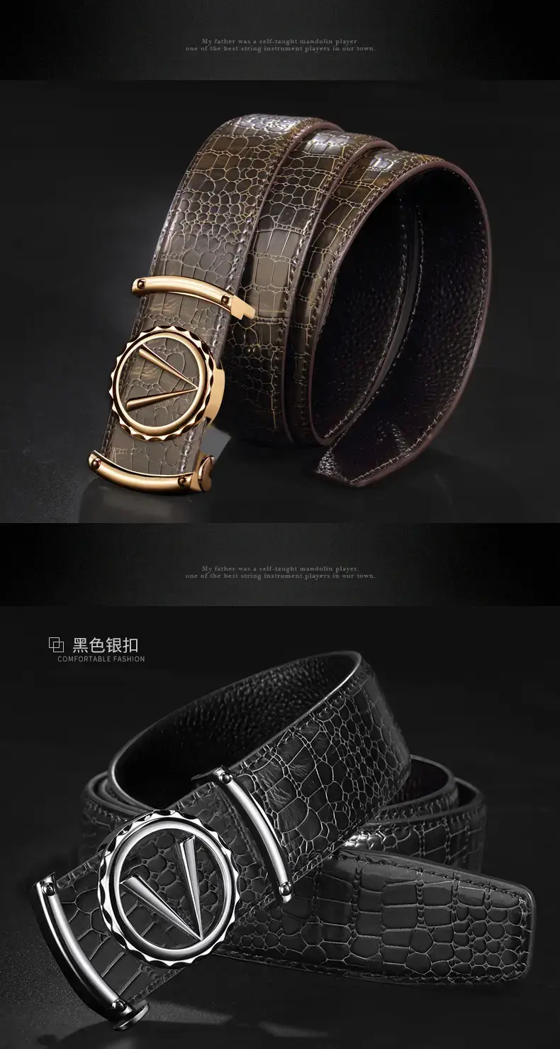 Men's Croc Leather Belt with Gold Automatic Buckle — feature 13