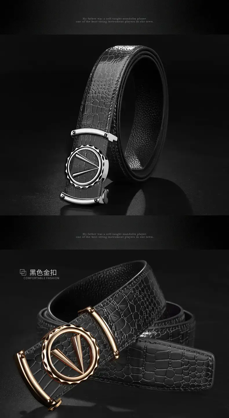 Men's Croc Leather Belt with Gold Automatic Buckle — feature 14