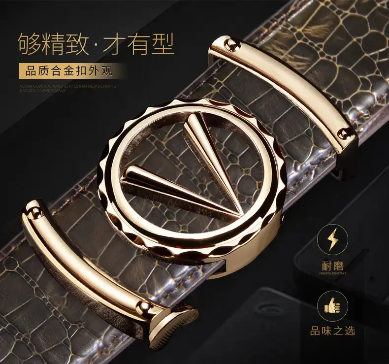 Men's Croc Leather Belt with Gold Automatic Buckle — feature 2