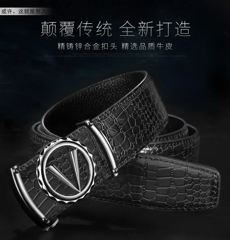 Men's Croc Leather Belt with Gold Automatic Buckle — feature 3