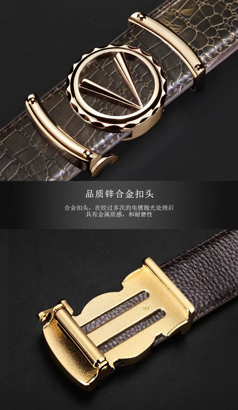 Men's Croc Leather Belt with Gold Automatic Buckle — feature 6