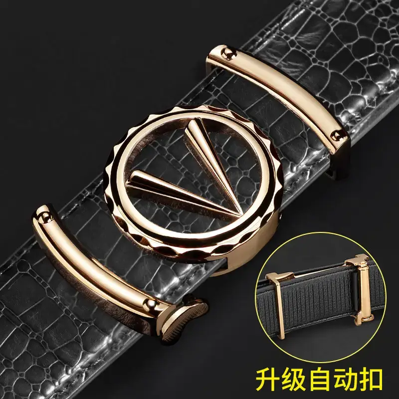 Men's Croc Leather Belt with Gold Automatic Buckle