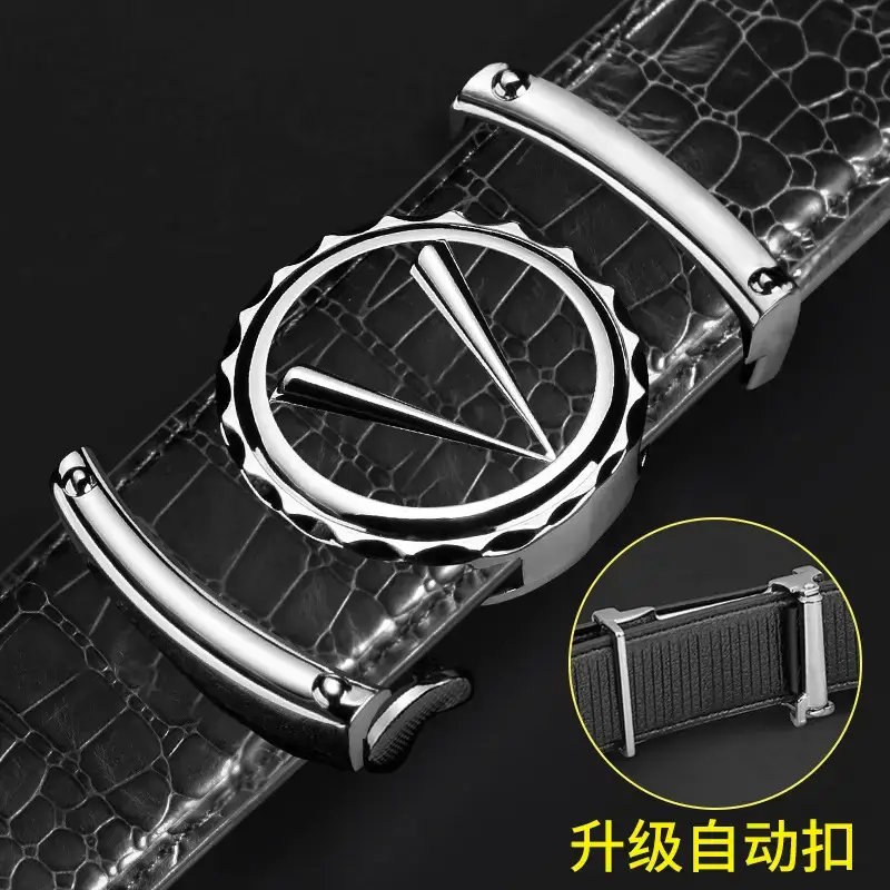 Men's Croc Leather Belt with Gold Automatic Buckle