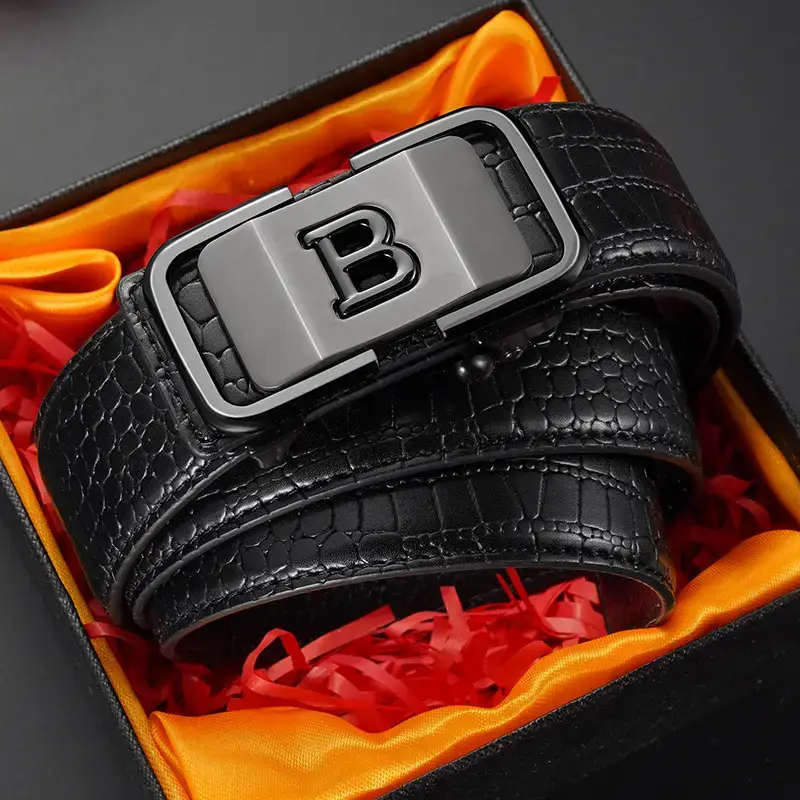 Men's Croc Leather Belt with Gold Automatic Buckle