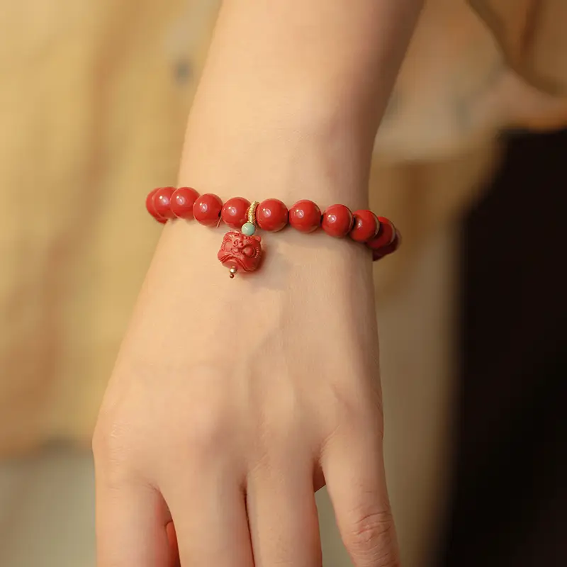 Natural Raw Ore Cinnabar Red Sand Bracelet for Women
