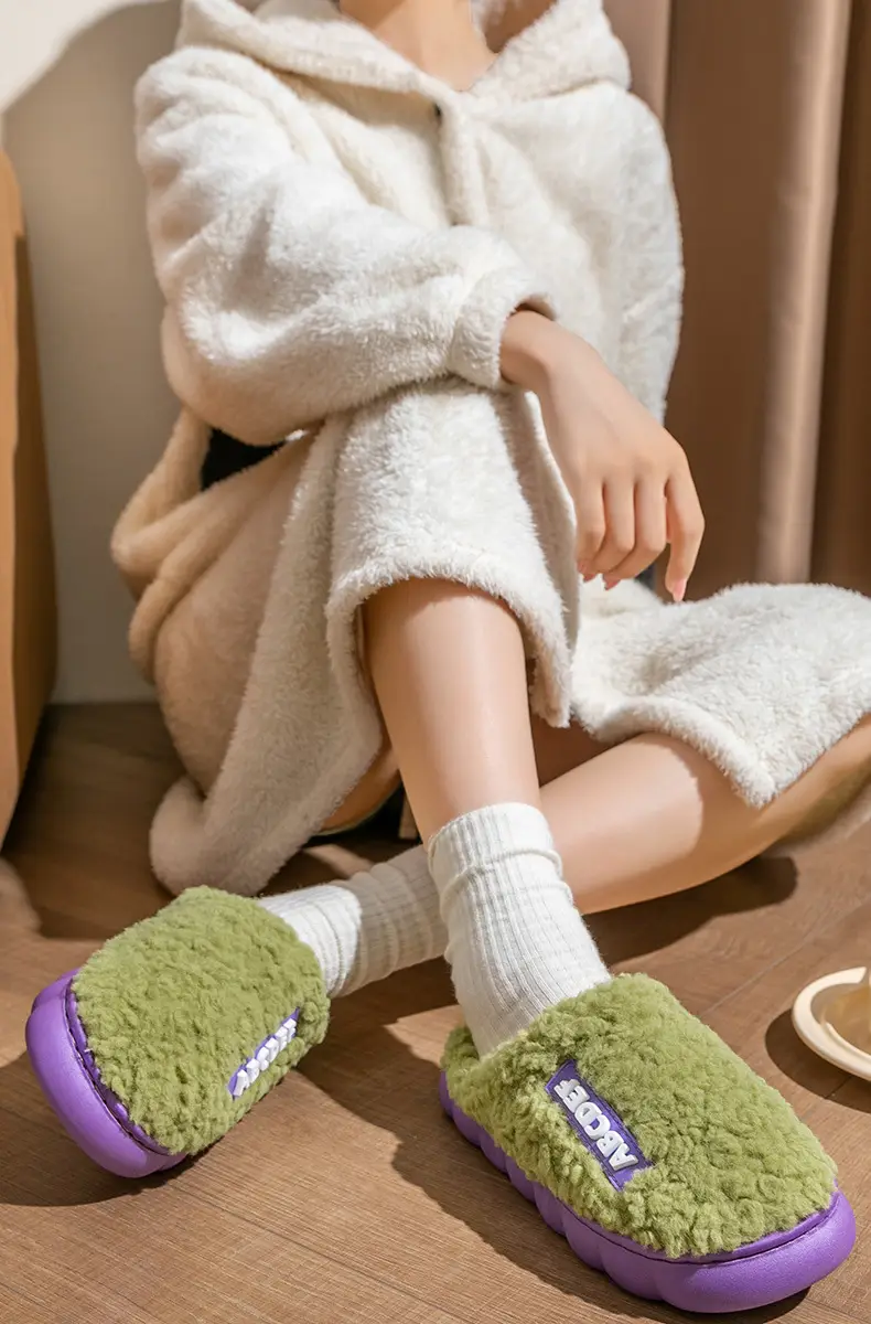 Cotton slippers women's autumn and winter home thick bottom non-slip 2023 new plush indoor home warm couple cotton slippers men — feature 11