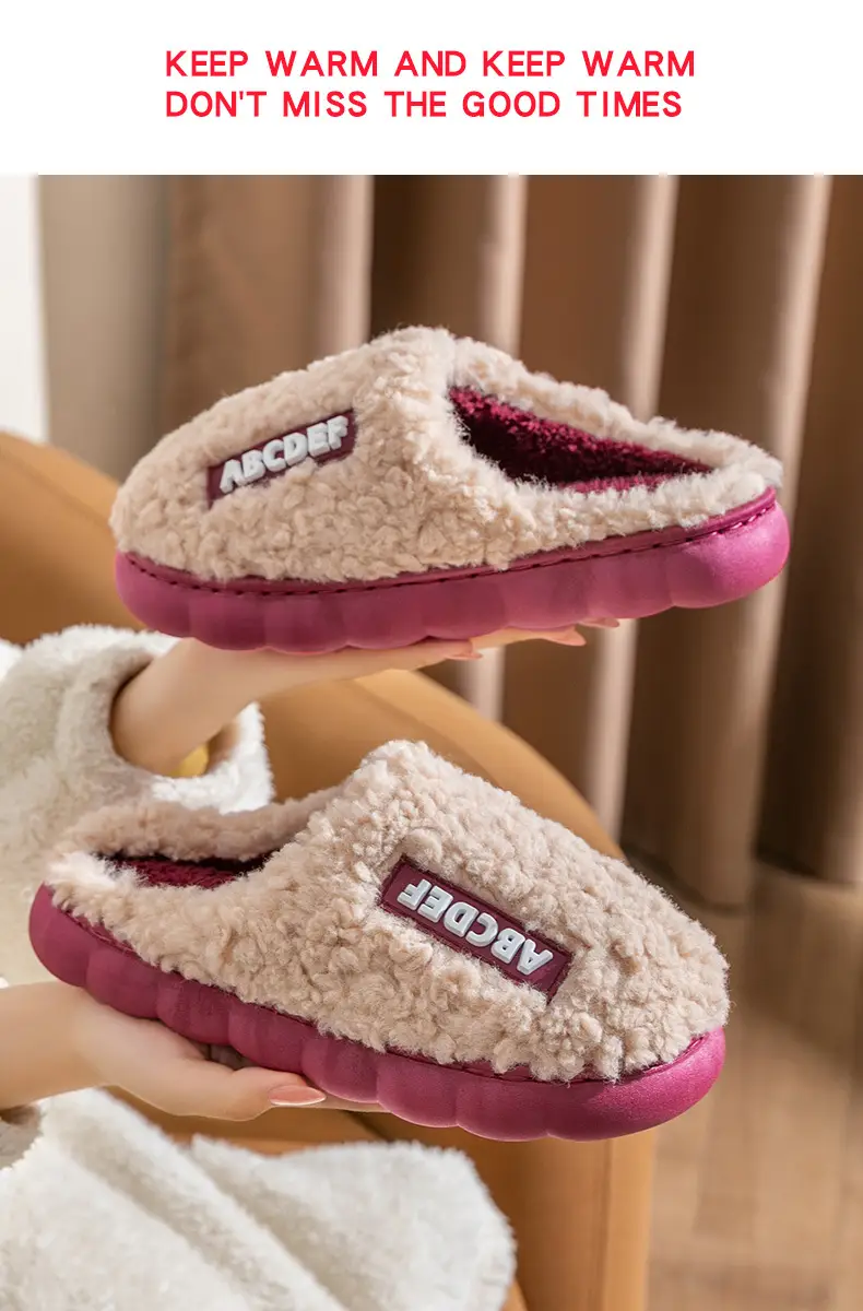 Cotton slippers women's autumn and winter home thick bottom non-slip 2023 new plush indoor home warm couple cotton slippers men — feature 12
