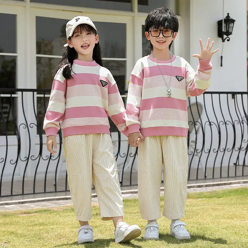 Parent-Child Clothing Spring & Fall 2024 New Style Stripesd Sweatshirt Mother and Daughter Clothing for a Family of Three or Four Tops and Pants Suits