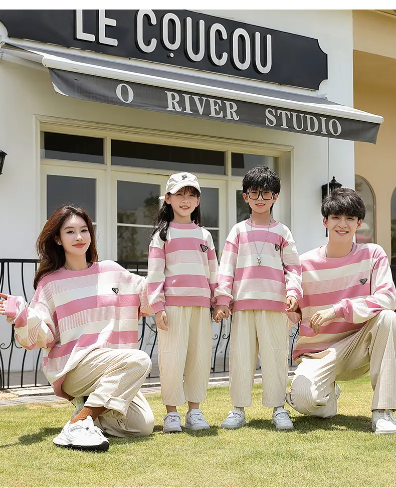 Parent-Child Clothing Spring & Fall 2024 New Style Stripesd Sweatshirt Mother and Daughter Clothing for a Family of Three or Four Tops and Pants Suits — feature 14