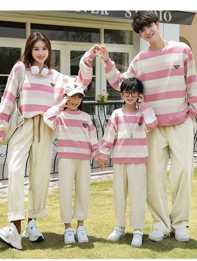 Parent-Child Clothing Spring & Fall 2024 New Style Stripesd Sweatshirt Mother and Daughter Clothing for a Family of Three or Four Tops and Pants Suits — feature 2