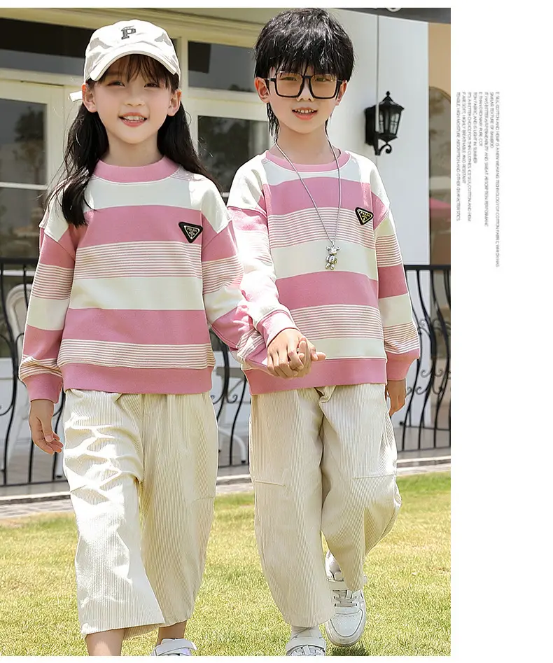 Parent-Child Clothing Spring & Fall 2024 New Style Stripesd Sweatshirt Mother and Daughter Clothing for a Family of Three or Four Tops and Pants Suits — feature 3