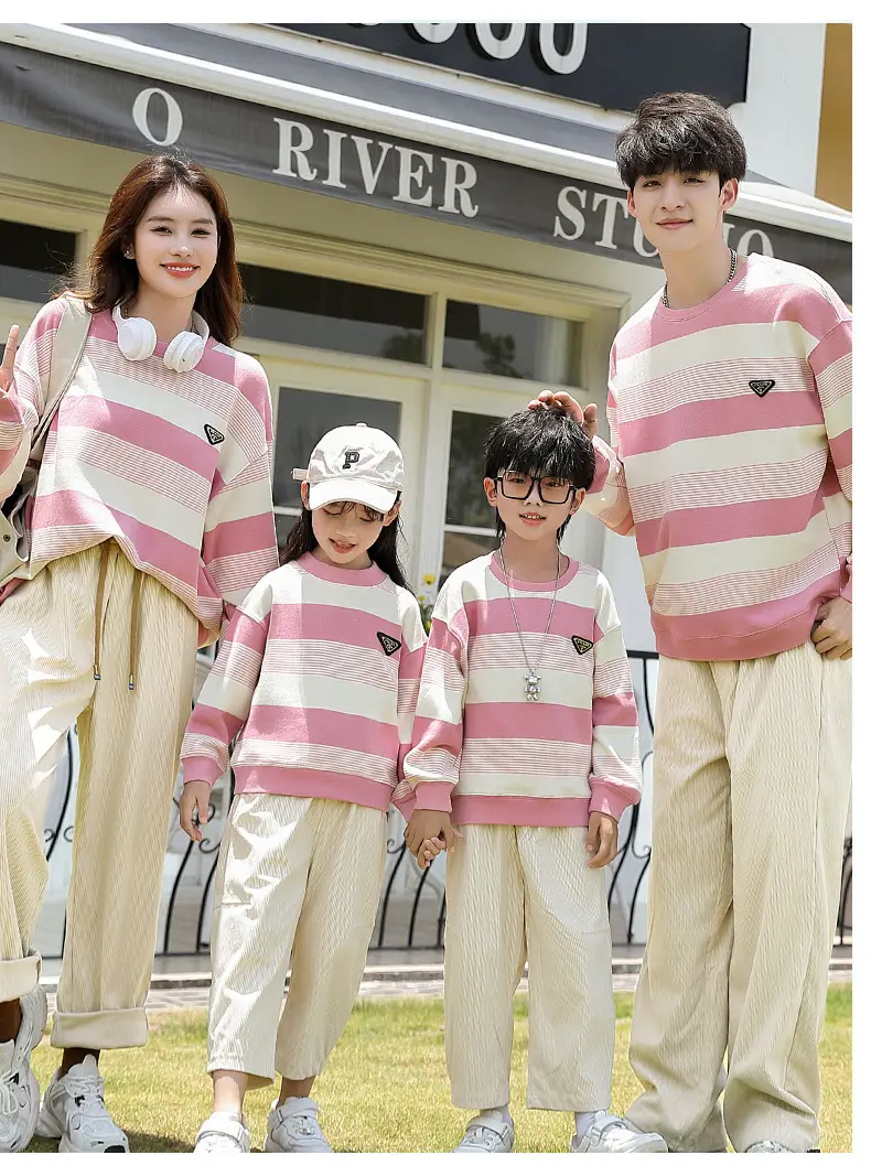 Parent-Child Clothing Spring & Fall 2024 New Style Stripesd Sweatshirt Mother and Daughter Clothing for a Family of Three or Four Tops and Pants Suits — feature 4