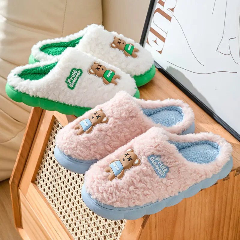 Cartoon Cotton Slippers for Women, Autumn and Winter Indoor Home 2024 New Velvet Warm Anti-Slip Furry Men's Slippers