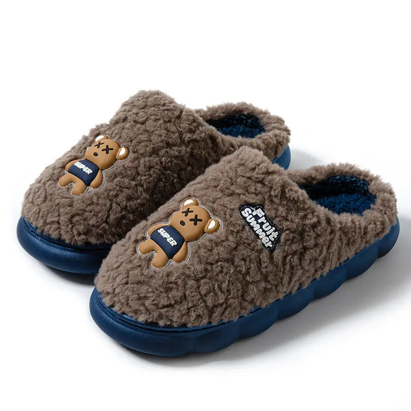Cartoon Cotton Slippers for Women, Autumn and Winter Indoor Home 2024 New Velvet Warm Anti-Slip Furry Men's Slippers