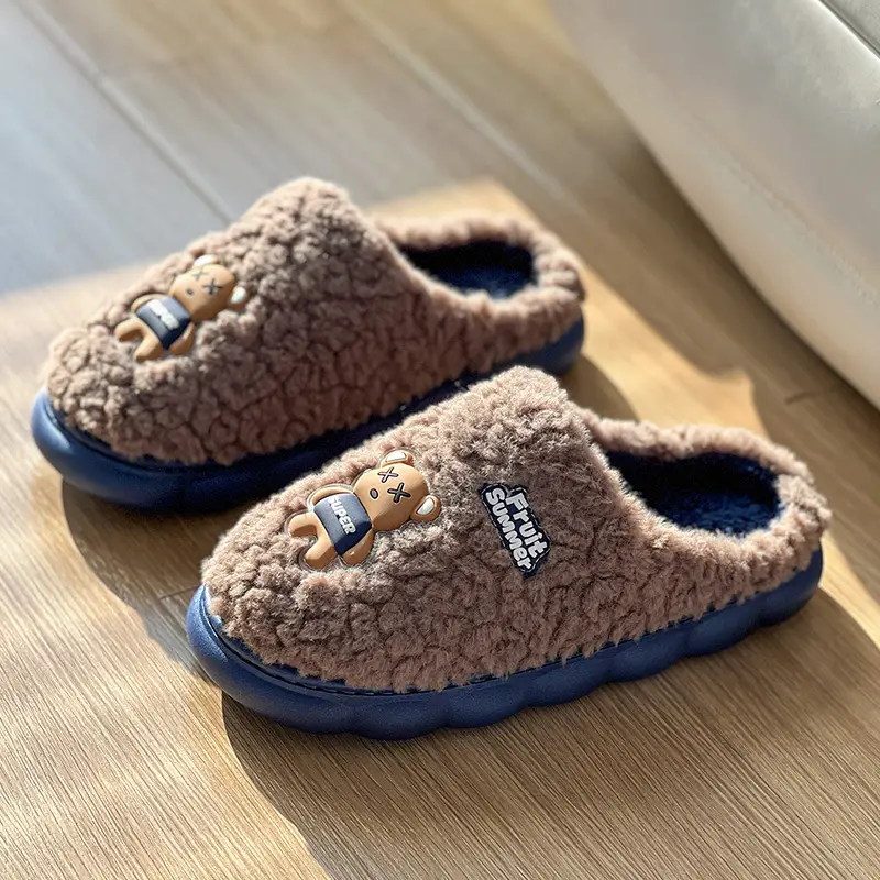 Cartoon Cotton Slippers for Women, Autumn and Winter Indoor Home 2024 New Velvet Warm Anti-Slip Furry Men's Slippers