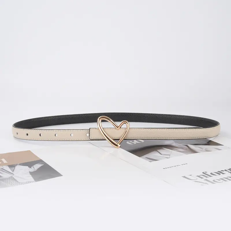 Women's Black Leather Belt with Heart Buckle - Image 13