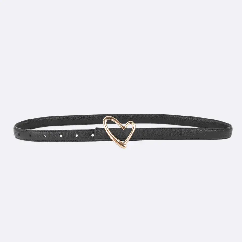 Women's Black Leather Belt with Heart Buckle - Image 14