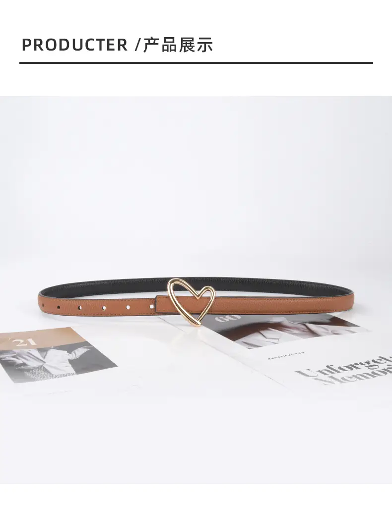 Women's Black Leather Belt with Heart Buckle β feature 10