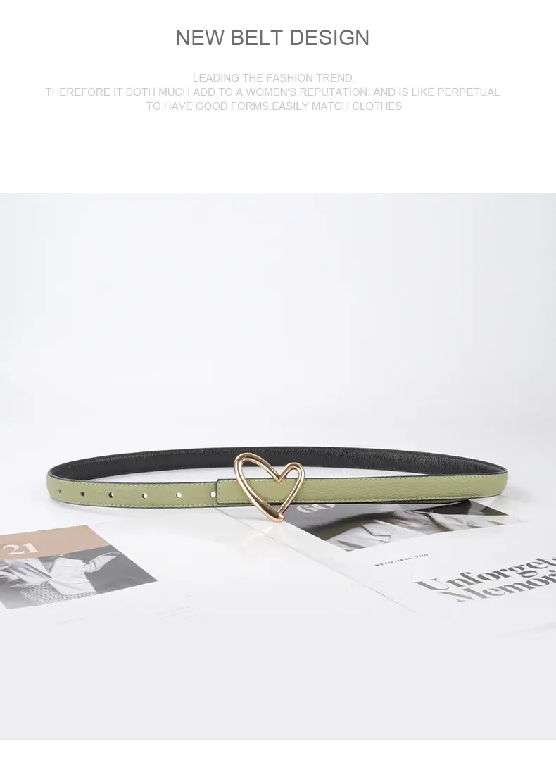 Women's Black Leather Belt with Heart Buckle β feature 11
